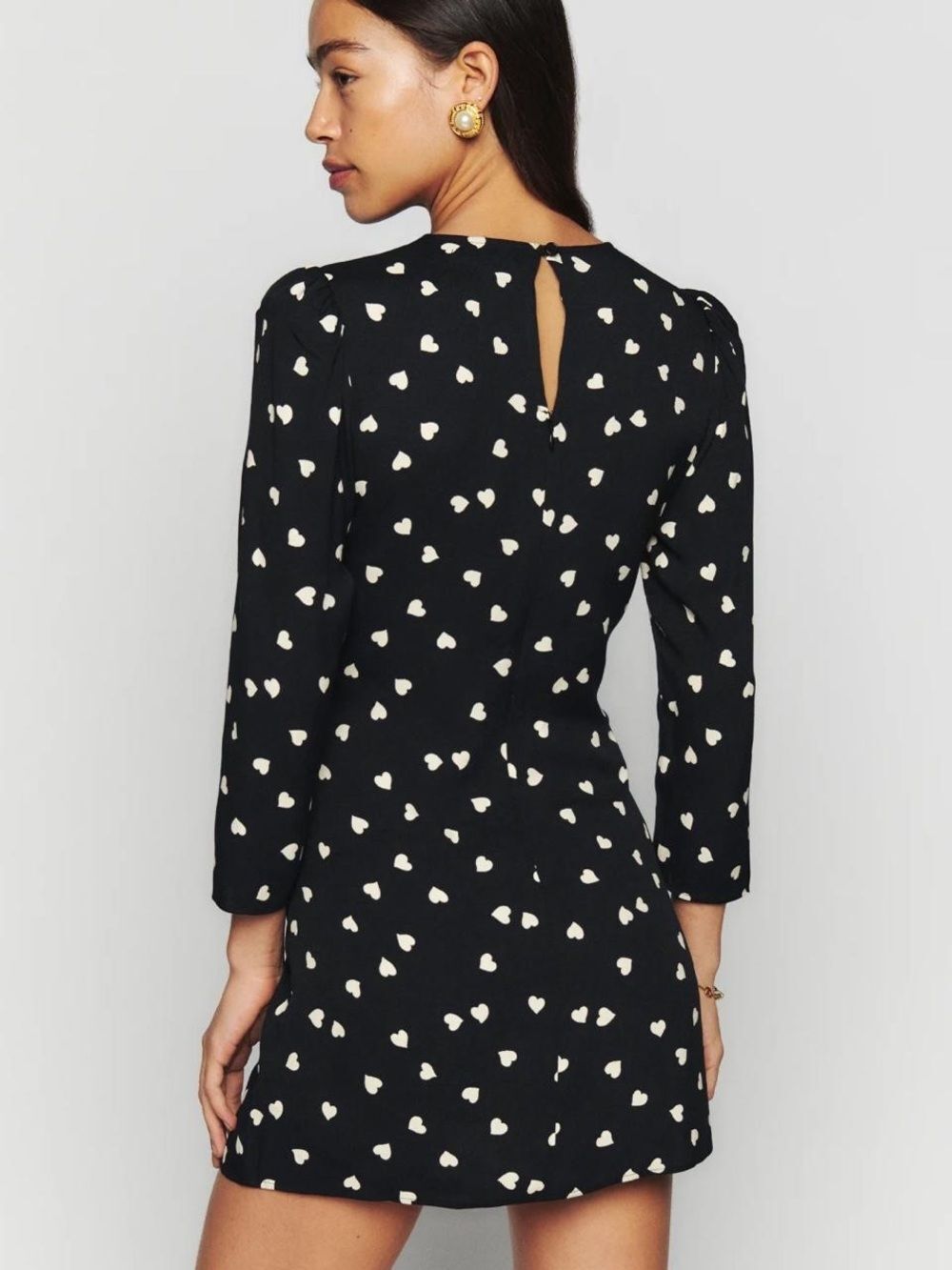 Reformation Brantley Dress Luv It Black Polka Dot Hearts Print Mini Nwt 8 - Picture 2 of 10
